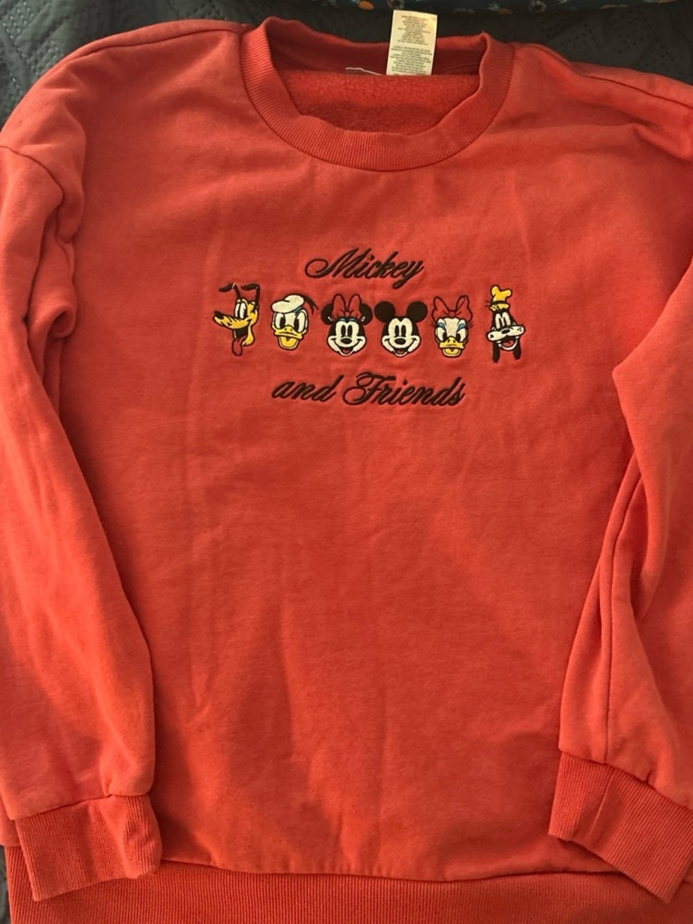 Disney Red Crewneck Sweatshirt with Mickey & Friends Embroidery